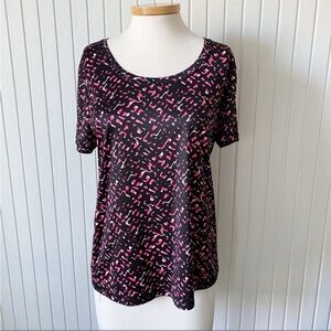 Exertek Athletic Workout Top Hot Pink White Black Short Sleeve Shirt Size Large